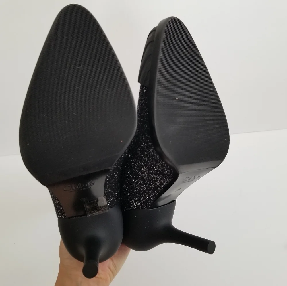 Chloe Lurex Knitted High Heel Elastic Sock Ankle Boots Size 36 Black Sil… - Picture 9 of 14